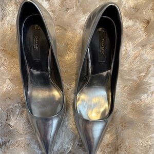 Zara Metallic Silver Pointed Toe Heels